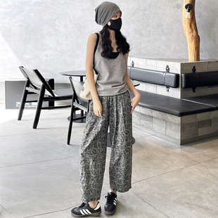 夏季薄款150小个子棉麻提花阔腿裤慵懒风145亚麻显瘦垂感九分长裤