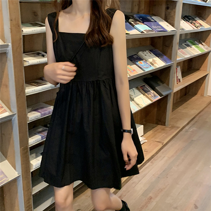 小个子显高法式方领背心连衣裙