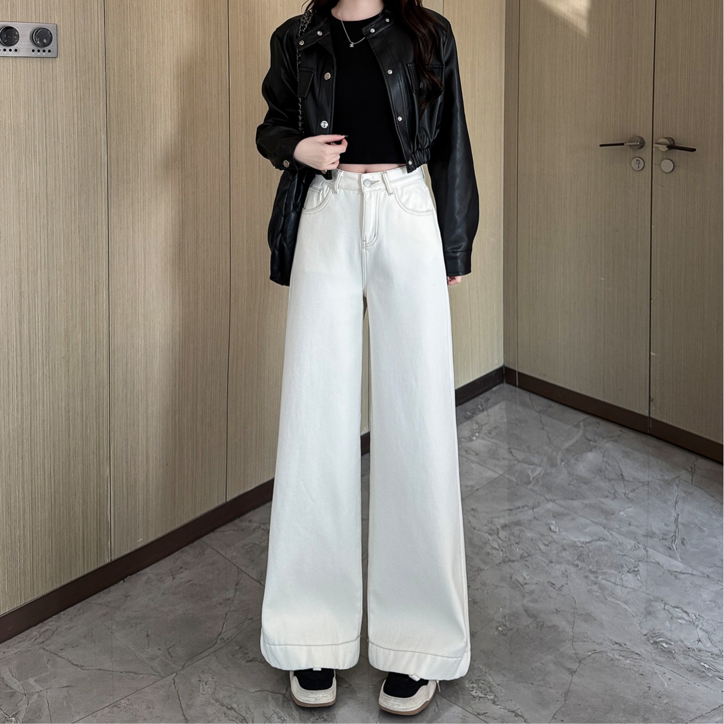 秋冬新款矮小个子牛仔阔腿裤减龄百搭150CM高腰宽松直筒喇叭裤XXS