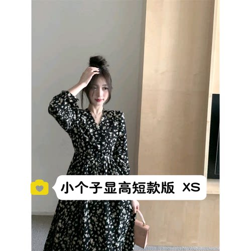 小个子法式复古v领收腰连衣裙xs