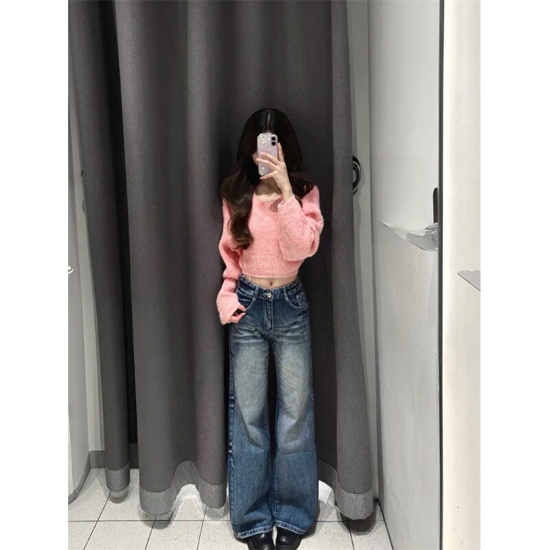 小个子美式水洗复古喇叭牛仔裤145显高低腰宽松显瘦不贴腿微喇裤