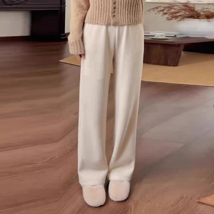 秋冬新款小个子加绒窄版阔腿裤150CM高腰直筒裤显高雪尼尔拖地裤