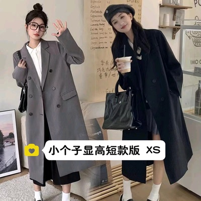 矮小个子黑色休闲西装风衣外套中长款纯色宽松高级感气质西服大衣