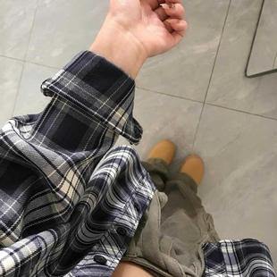 150小个子穿搭复古长袖格子防晒衬衫女145装秋季薄款开衫格纹衬衣