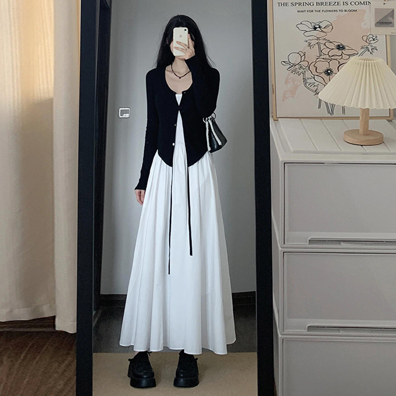 小个子显高145白色吊带连衣裙女150高级感百搭显瘦收腰A字长裙xs