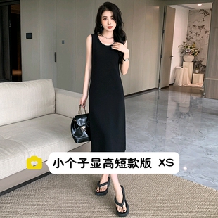 夏季新款150cm矮小个子薄款显瘦黑色吊带连衣裙浅蓝牛仔外套套装