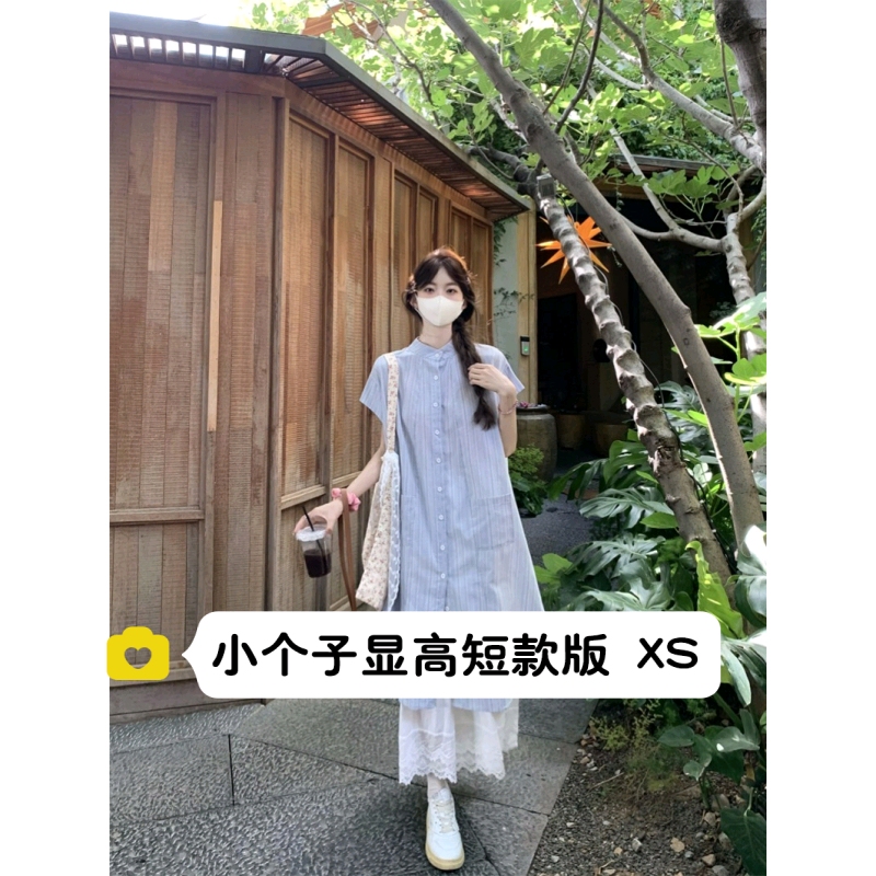 小个子蓝色条纹休闲衬衫连衣裙