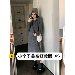 小个子150冬季新款软糯中长款连帽毛衣裙女内搭叠穿针织连衣裙xs