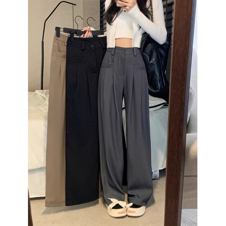 小个子垂感西装裤145cm显高高腰阔腿裤设计感休闲裤直筒裤九分XXS