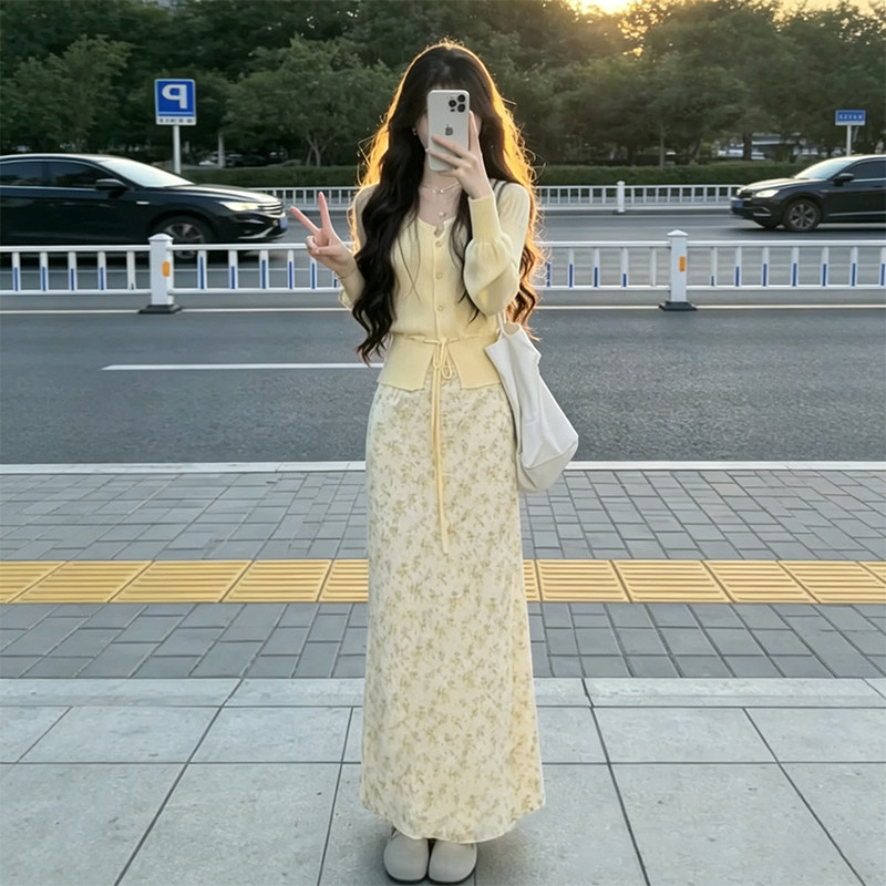 小个子温柔风碎花半身裙甜美百搭150cm高腰显瘦中长款a字包臀裙XS