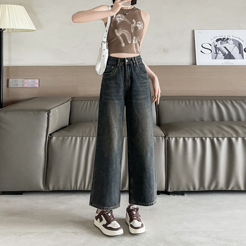 显瘦穿搭145CM矮小个子牛仔直筒裤百搭150高腰设计感宽松阔腿裤XS