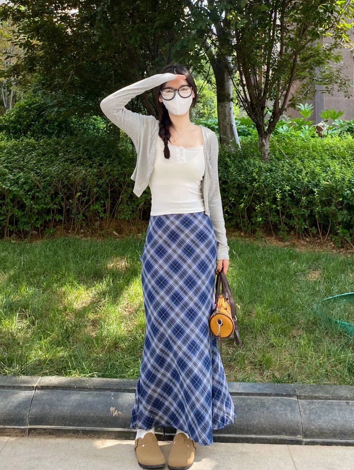 145小矮个子网红格子半身裙女高腰百搭显瘦包臀鱼尾裙中长裙xs秋