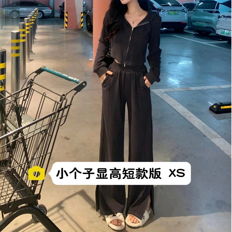 小个子时尚两件套150鱼骨显瘦设计感短款连帽卫衣休闲长裤套装xs