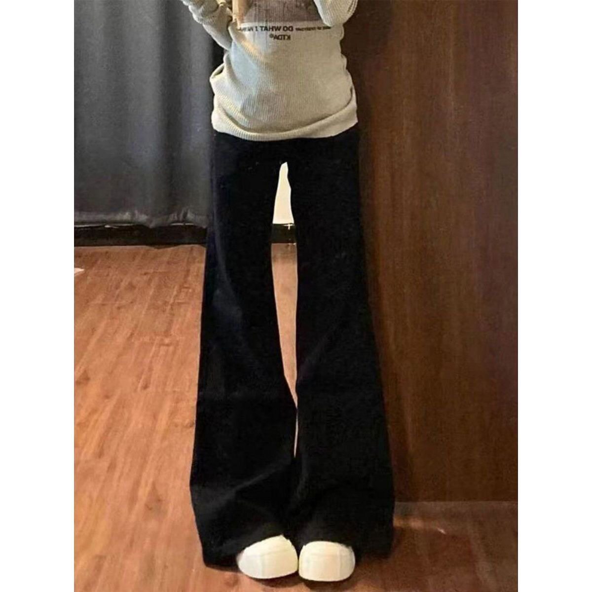 小个子美式黑色微喇阔腿牛仔裤145设计感低腰宽松显瘦喇叭拖地裤