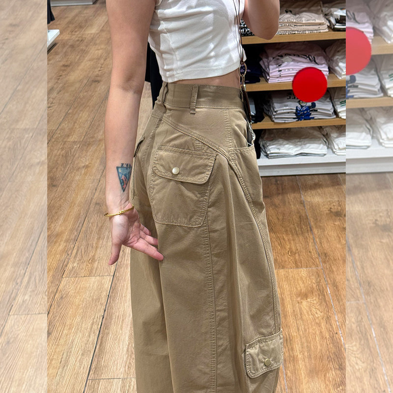 150CM美式复古咖色直筒裤矮个子高腰阔腿工装裤设计感弯刀休闲裤