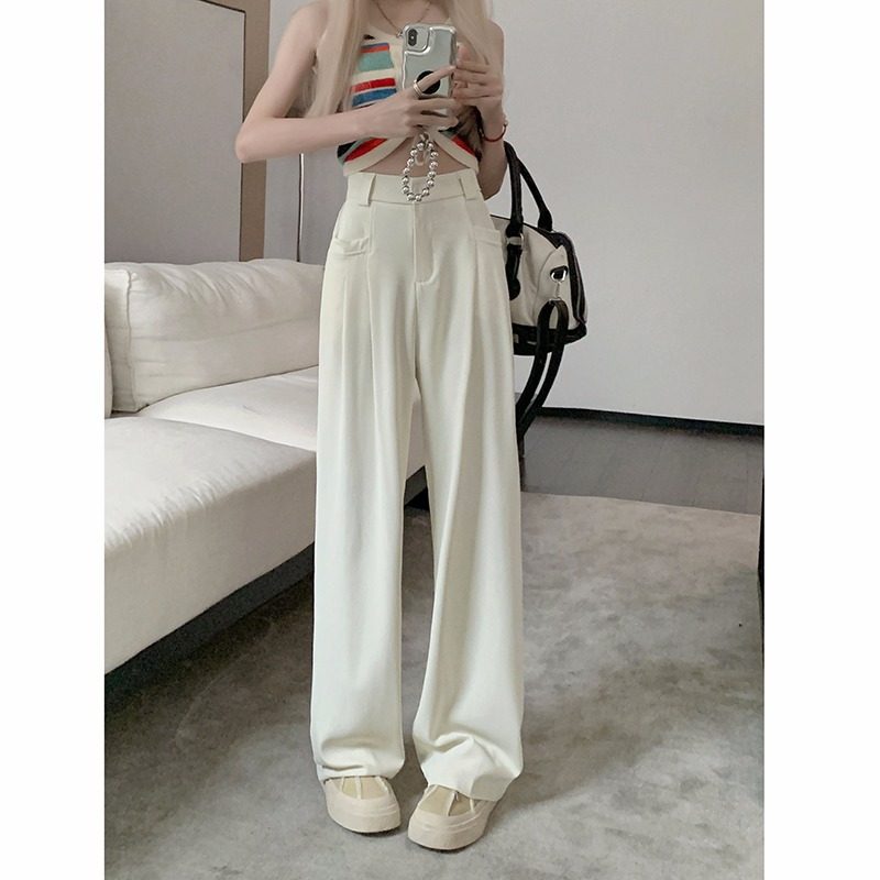 小个子西装休闲裤女150cm高腰设计感宽松垂感直筒显瘦拖地长裤xs