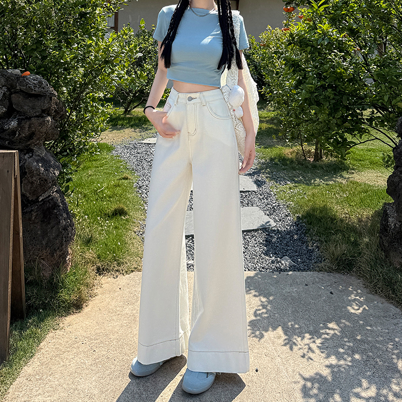 显瘦穿搭矮小个子145cm高腰牛仔阔腿裤宽松显瘦直筒喇叭裤长裤XXS