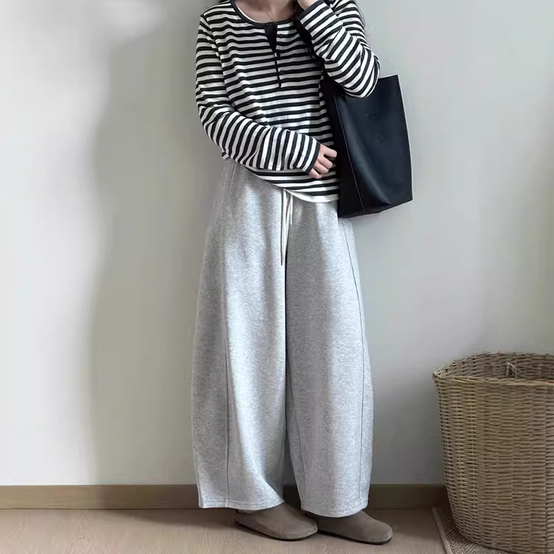 矮小个子九分休闲哈伦裤日系百搭150CM高腰宽松阔腿运动弯刀裤XXS