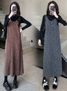 早秋新款145矮小个子长袖T恤针织连衣裙修身显瘦黑色上衣长袖套装