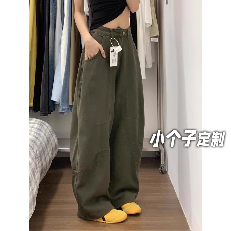 150小矮个子美式工装牛仔裤女夏季145复古高腰拖地裤阔腿弯刀裤xs