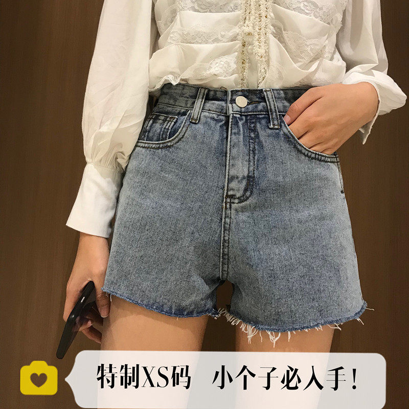 矮小个子145加小码百搭高腰牛仔短裤女150复古阔腿短裤热裤XS码夏