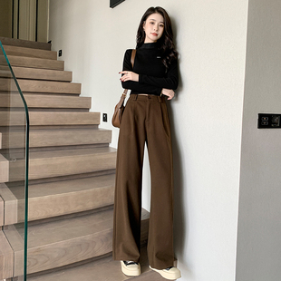 显高穿搭145cm矮小个子高腰毛呢阔腿裤 XXS 宽松显瘦百搭休闲直筒裤