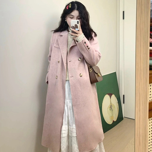 秋冬季新款矮小个子粉色赫本风呢子大衣显瘦垂感毛呢高级感外套XS