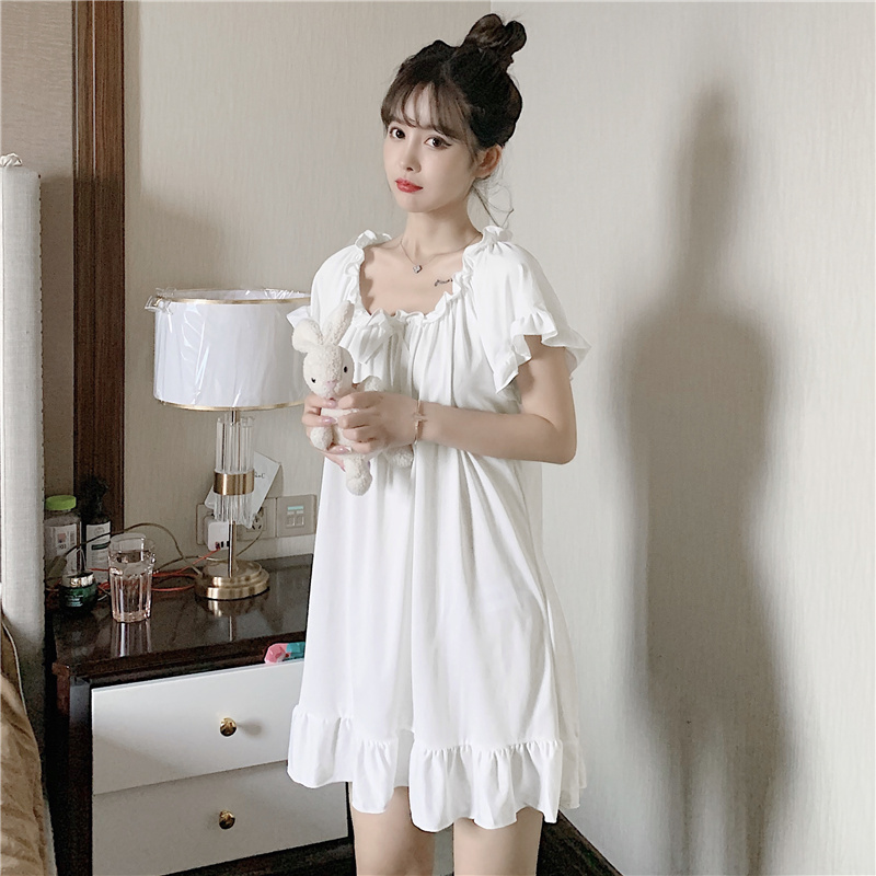 纯棉睡裙女夏季短袖薄款简约睡衣2024年新款甜美公主风宽松家居服