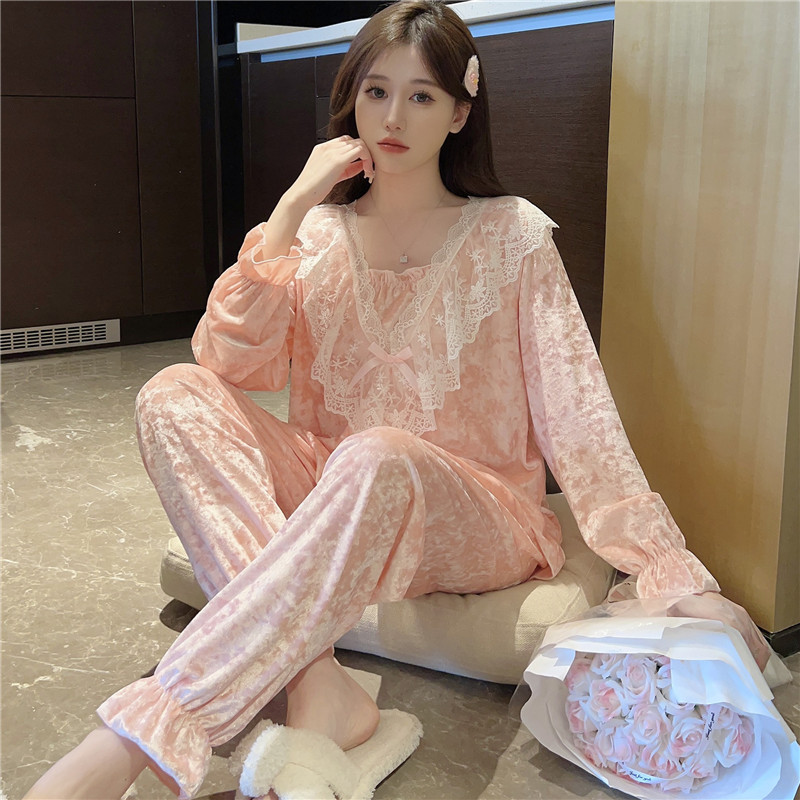 金丝绒睡衣女款2025秋冬季保暖甜美公主性感家居服性感气质两件套