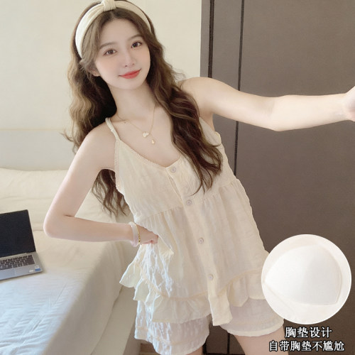 夏季甜美吊带胸垫可外穿睡衣套装