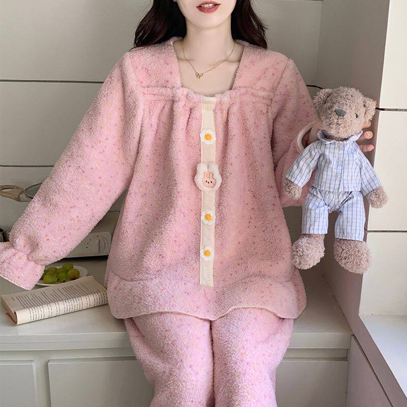 女士睡衣秋冬季珊瑚绒2025年新款公主风加厚保暖家居服套装可外穿