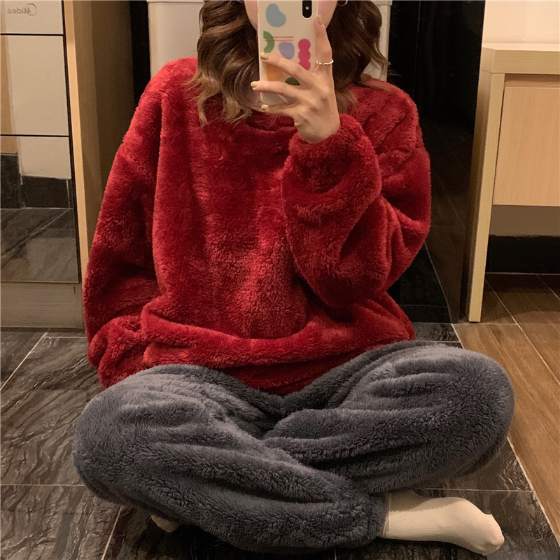 暖暖珊瑚绒睡衣套装女冬季网红风