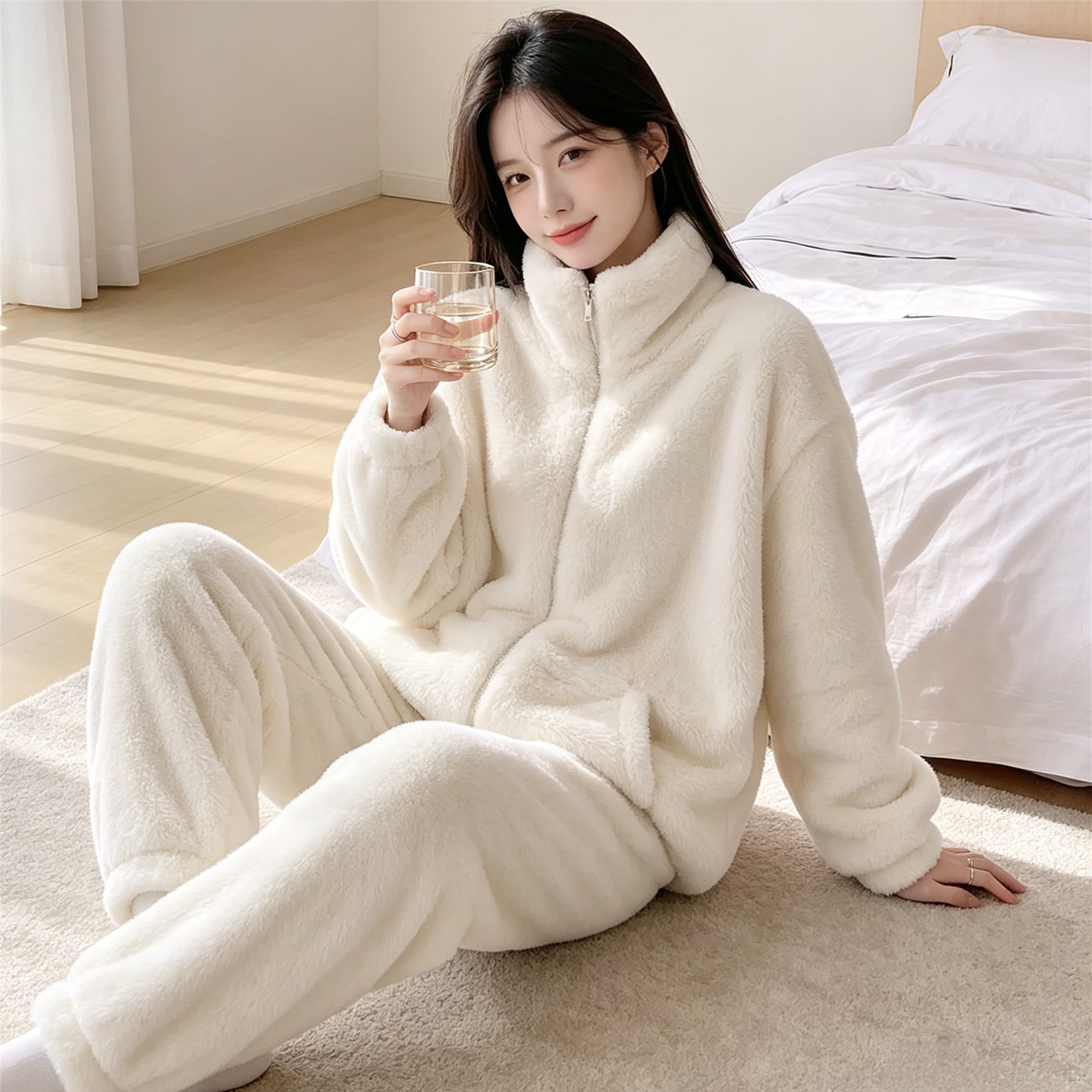 珊瑚绒立领家居服套装女2026冬季新款软乎加绒加厚保暖睡衣两件套