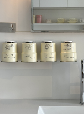 家用高级漱口杯磁吸不锈钢儿童洗漱杯挂墙奶油风情侣刷牙杯子宿舍