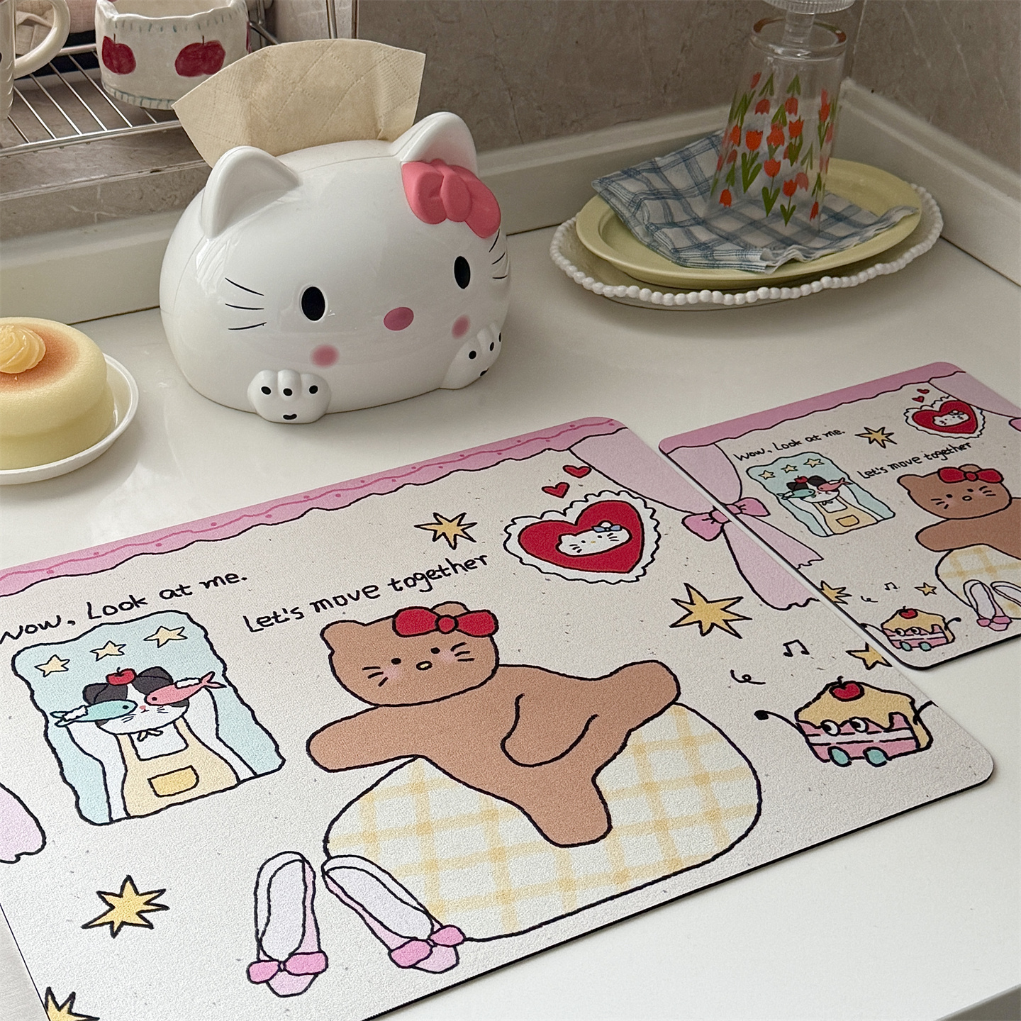 可爱kitty猫硅藻泥餐垫卡通杯垫
