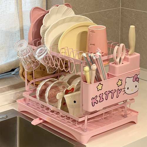 kitty猫碗碟收纳架沥水碗盘架子