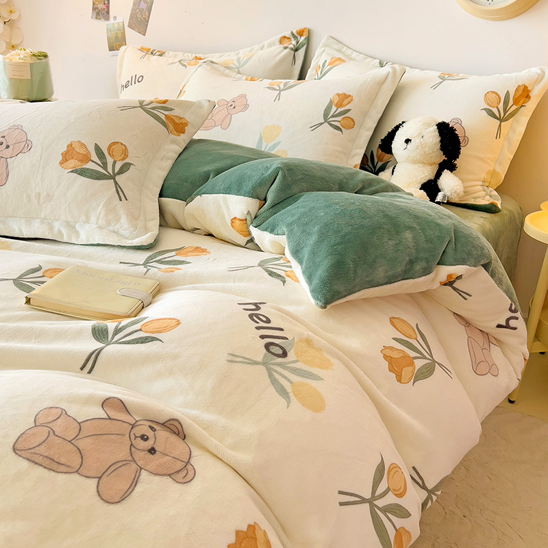 定制Aa类加厚牛奶珊瑚绒被套被罩