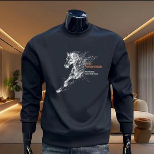 欧洲站卫衣男潮春秋新款马图案印花长袖t恤休闲圆领潮流大码男装