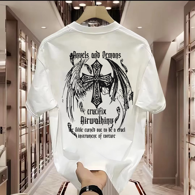 重磅高品质男装2026夏季美式纯棉圆领短袖ins宽松潮牌印花上衣T恤