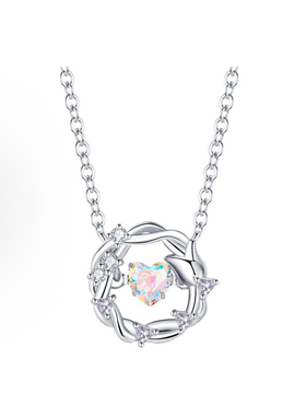 好运蝴蝶七可在逃公主系列跳动的心浪漫爱心玫瑰999银纯银项链女