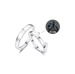 LUCAS999纯银可发光可爱猫爪夜光戒指对戒软萌猫咪素圈足银戒情侣