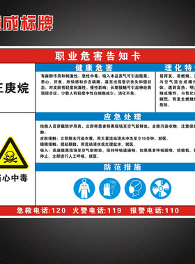 正庚烷职业病危害告知卡全套工厂周知卡安全警示标识牌