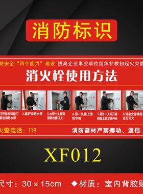 消火栓的使用方法消防安全标识牌消防栓使用步骤标志牌XF012