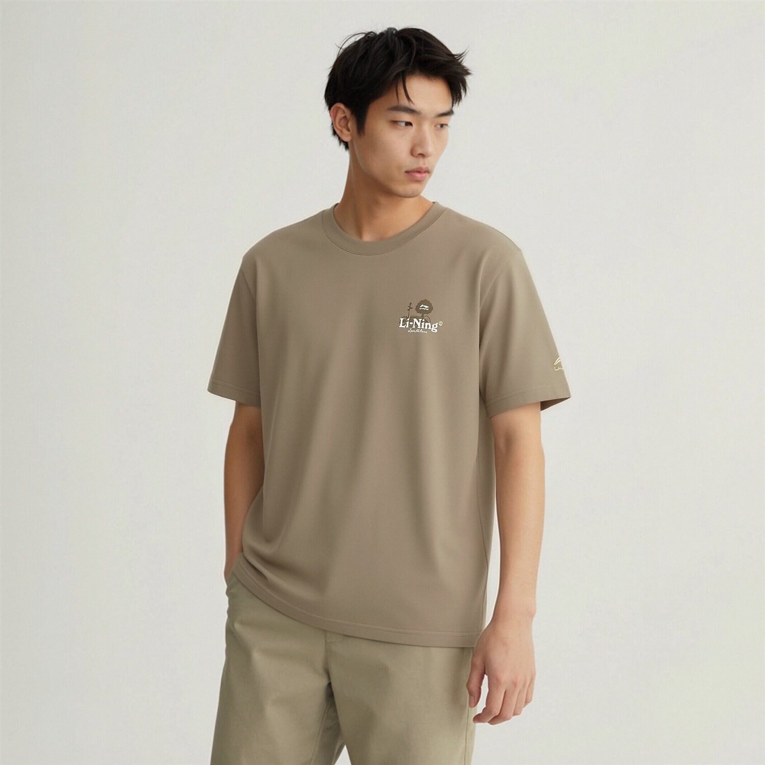 李宁短袖文化衫男款2026夏季挺括有型宽松亲肤T恤衫上衣AHSW521