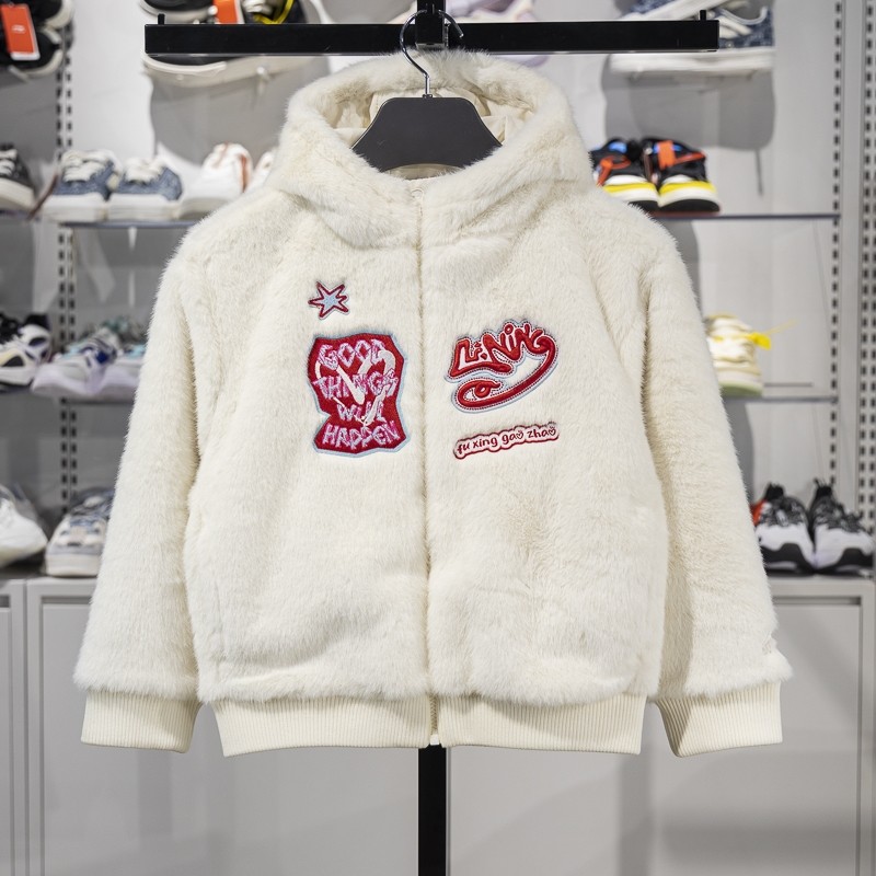 李宁女小大童外套2025春季新款保暖宽松仿皮草连帽上衣YJDV008,运动服/休闲服装,运动茄克/外套,淘宝优惠券,粉丝福利购,淘宝优惠卷