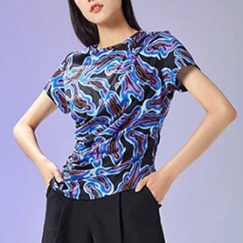李宁短袖运动篮球系列女子印花紧身休闲透气圆领短袖T恤AHSR346