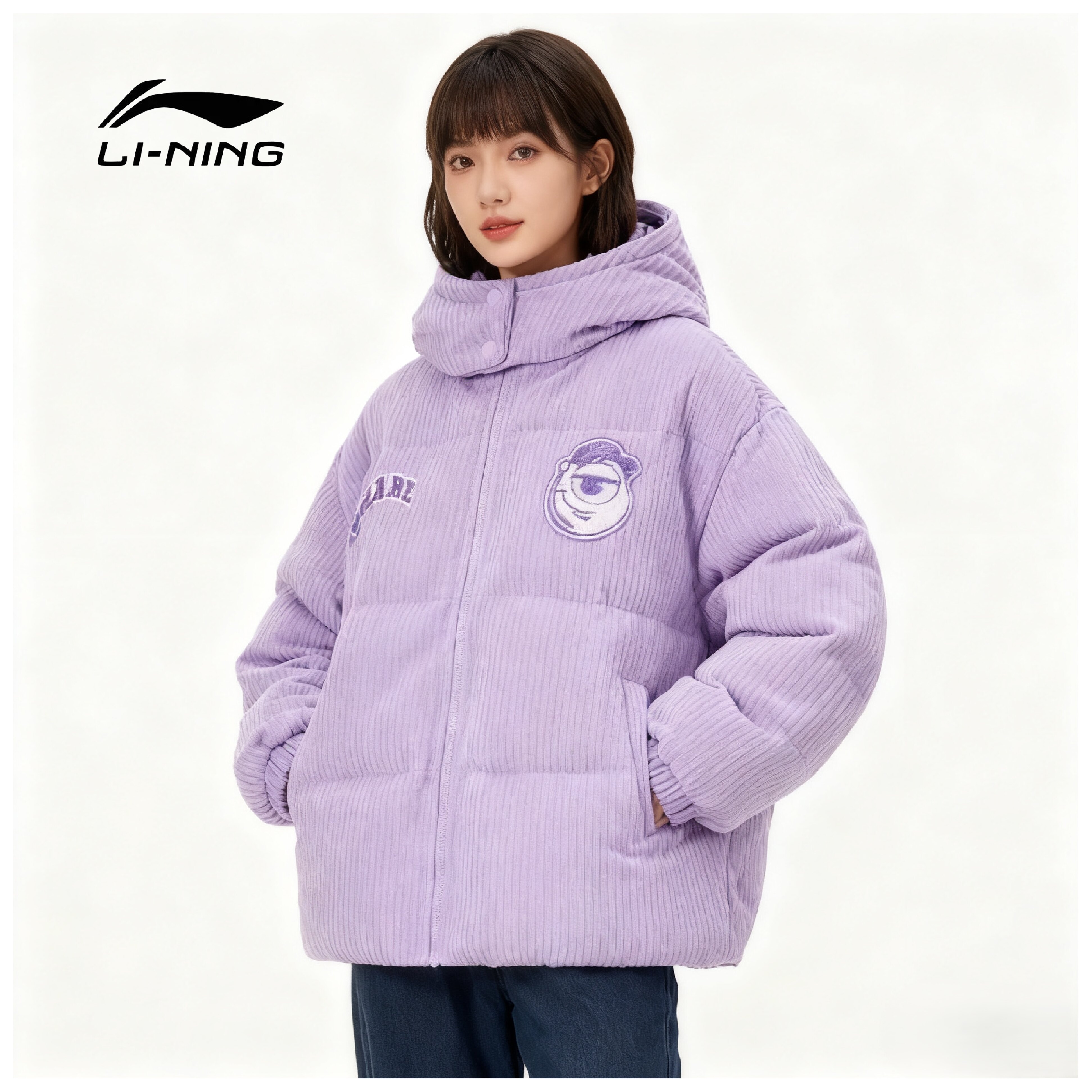 李宁羽绒服女子2025冬新款怪兽大学联名加厚保暖鸭绒外套AYMT108