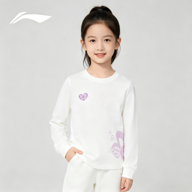 李宁卫衣女大童2026秋季新品日常可爱简约舒适宽松休闲T恤YHSV110