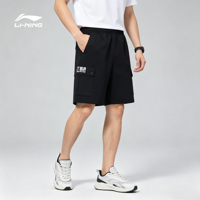 李宁男子舒适短裤休闲裤透气运动裤舒适百搭时尚系列裤子AKSS313