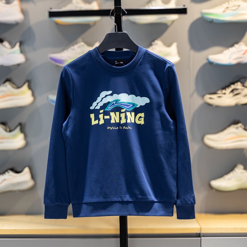 李宁儿童卫衣2026春季男女童装中大童青少年圆领宽松上衣YWDW415